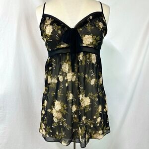 VICTORIA'S SECRET VINTAGE Y2K Black Floral Babydoll Chemise Bow Sheer Coquette M